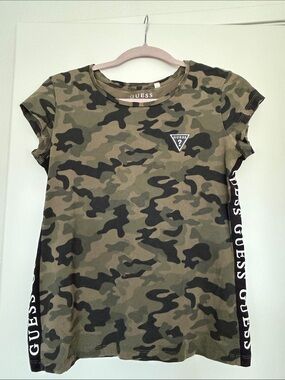 Guess Olive Green Camo Logo Tee